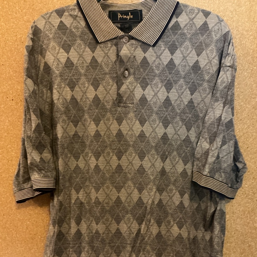 Pringle Black and Cream Striped Polo Shirt